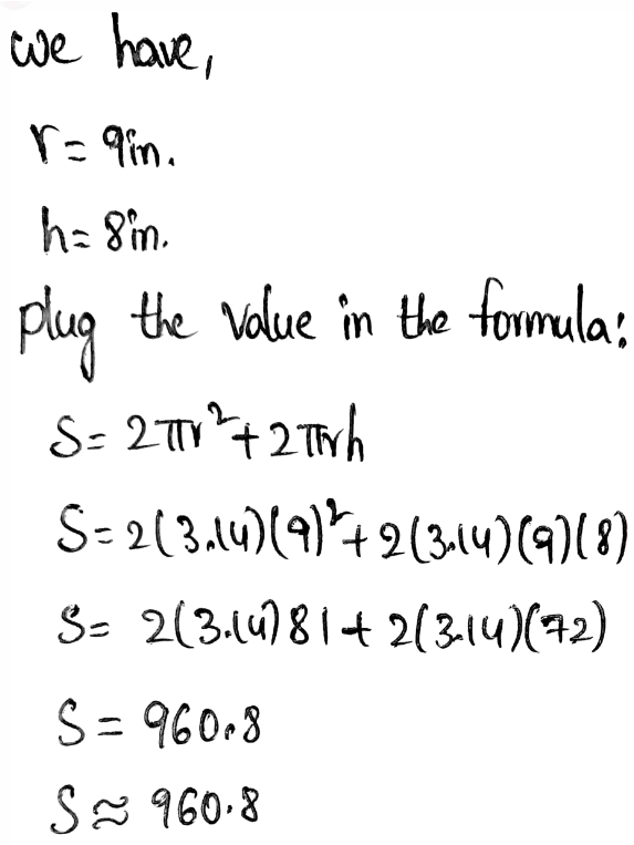 Solve Problems Involving Surface Area And Volume Page 422 Exercise 11 Answer Image