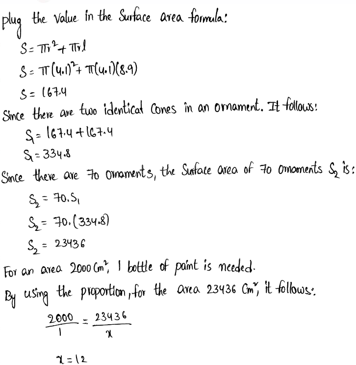 Solve Problems Involving Surface Area And Volume Page 422 Exercise 12 Answer Image